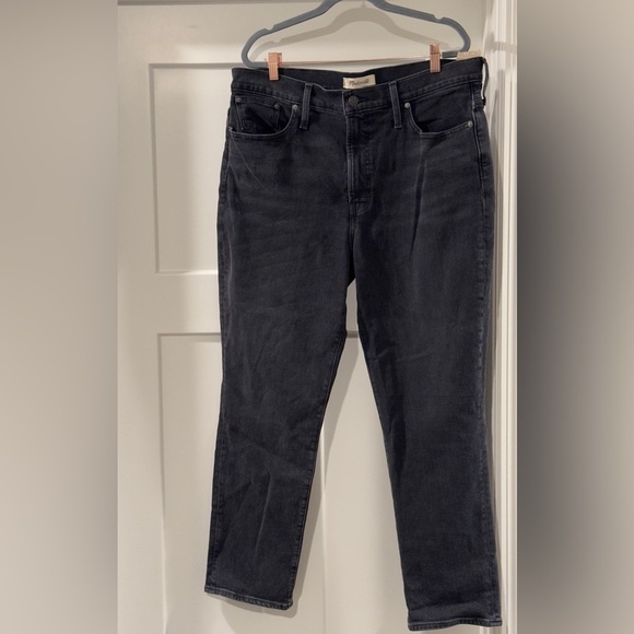 Madewell Denim - Madewell size 32 jeans, light wash black, comfort stretch, straight, tapered leg